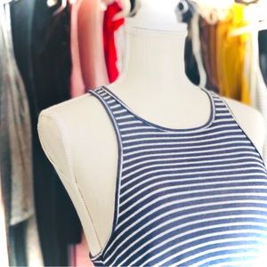 MAHINA | M | Navy Blue White Striped Heigh Neck Racerback Lightweight Tank Top